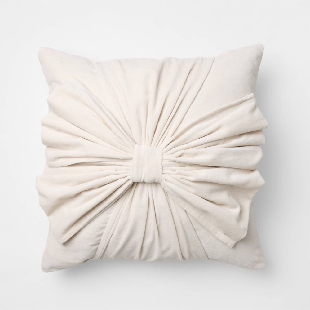 20"x20" Velvet Bow Throw Pillow Cream - Threshold™ designed with Studio McGee